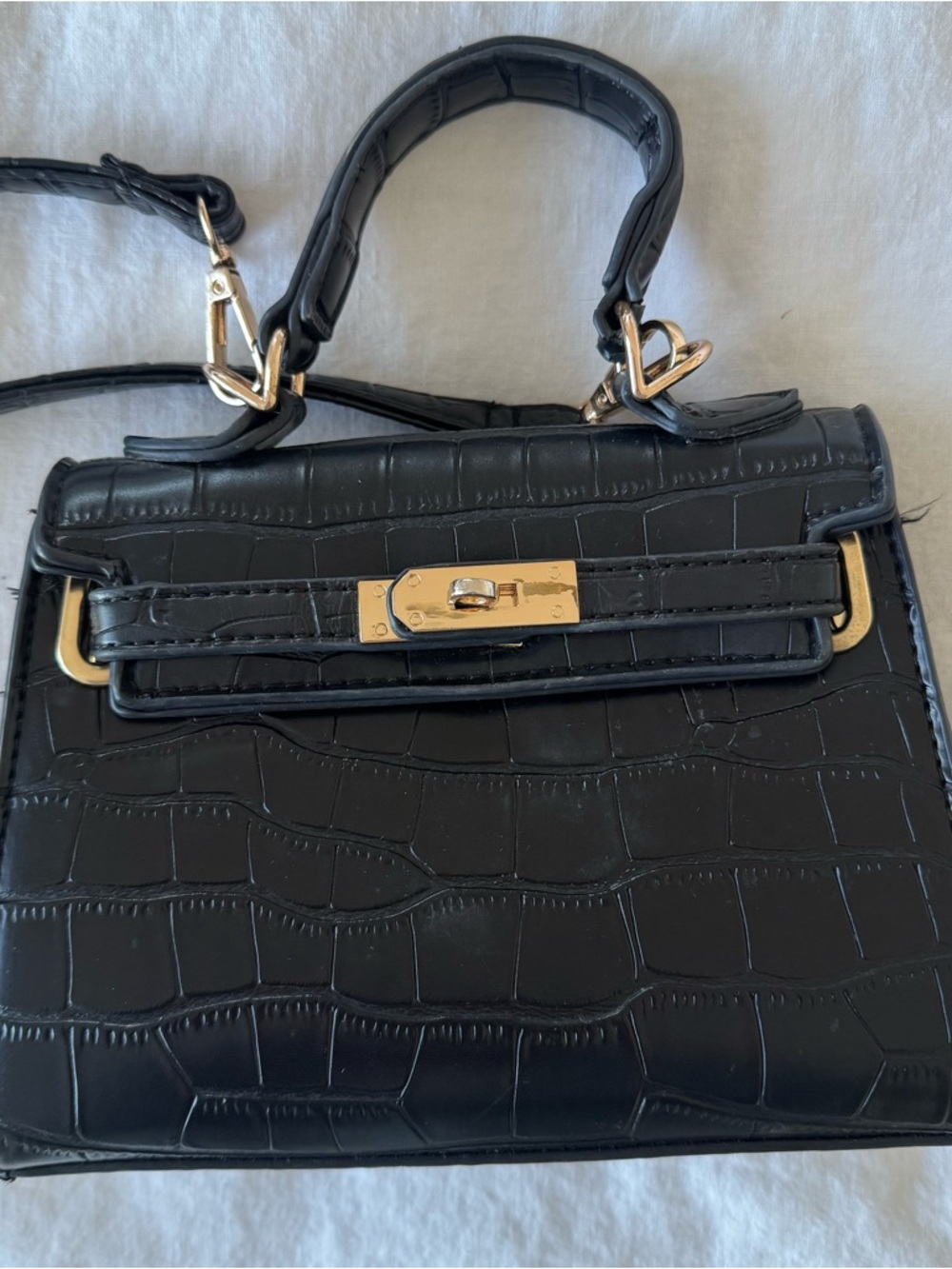 Stassi x Missguided | Black Croc Embossed Mini Top Handle Crossbody Bag - Picture 3 of 7
